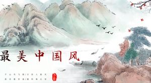 Hermoso y elegante fondo de pintura china pintado a mano Plantilla PPT general de estilo chino
