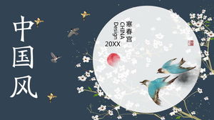 Enfes çiçekler ve kuşlar Çin tarzı PPT şablonu ücretsiz indir
