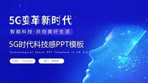 PPT-Vorlage für das 5G-Ära-Thema mit blauem Hintergrund für den Ausdruck des virtuellen Charakters