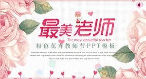 溫馨優雅的粉色花朵背景教師節PPT模板
