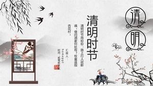 Template PPT musim Qingming tinta abu-abu yang elegan