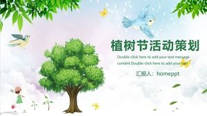 Green fresh trees and birds background Arbor Day PPT template