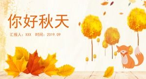 Prosty i świeży złoty jesień kreskówka jesienne liście szablon PPT