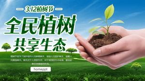 312 Arbor Day PPT template with sapling background in hand