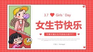 Modello PPT di Happy Girls 'Day con sfondo di ragazze dei cartoni animati