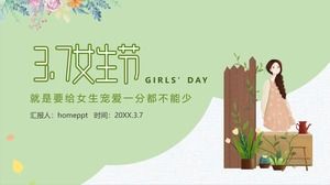 緑の小さな新鮮な37女の子の日のイベント計画計画PPTテンプレート