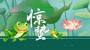 Karikatür lotus yaprağı kurbağa arka plan Jingzhe güneş terimi PPT şablonu
