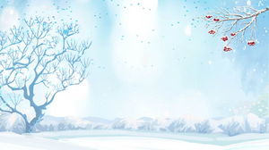 藍色插畫風冬季雪景PPT背景圖片