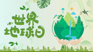 Earth Day Eventplanung PPT-Vorlage mit frischen Händen, die den Erdhintergrund halten