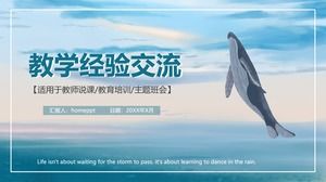 Modello PPT di scambio di esperienze di insegnamento con mare blu e cielo blu e sfondo di balene