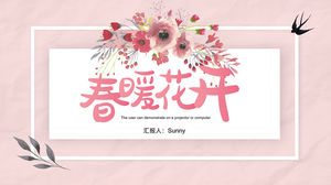 Plantilla ppt general de negocios de viento fresco simple rosa floreciente de flores de primavera