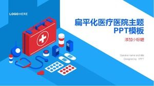 Modelo PPT de relatório de resumo de trabalho de hospital médico plano azul e vermelho