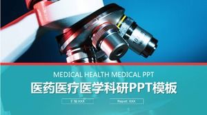 Modelo de PPT de pesquisa médica médica com fundo de microscópio