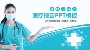 Medizinisches Krankenhaus PPT-Vorlage mit blauem, flachem Arzthintergrund