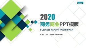 เทมเพลต PPT รายงานธุรกิจสี่เหลี่ยมสีน้ำเงินและสีเขียว