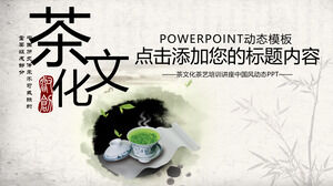 Modèle PPT de culture du thé de style chinois à l'encre dynamique