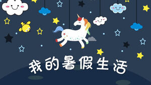 Desen animat cer înstelat unicorn fundal vacanță de vară șablon PPT de viață