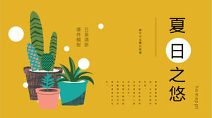 Latar belakang tanaman bonsai kartun template PPT gaya Jepang yang segar