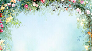 美麗的水彩花卉花環PPT背景圖片