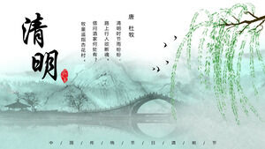 Spring willow swallow arch bridge Qingming Festival PPT template