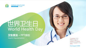 Szablon PPT z niebieskim i zielonym gradientem Światowego Dnia Zdrowia