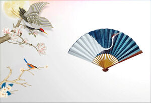 Flower and bird folding fan desk crane and other Chinese style PPT material