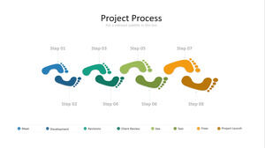 Grafic PPT de diagramă de flux de pas cu amprenta creativă color