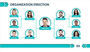 Albastru cu șablon PPT de organigramă a companiei avatar