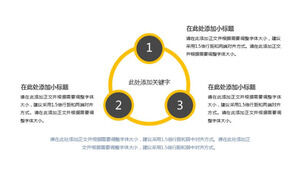 Gelbes PPT-Diagramm für kreisförmige Nebeneinanderstellungsbeziehungen mit 3 Elementen