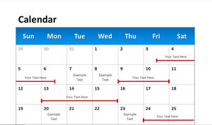 Материал шаблона календаря PPT с синим и красным рабочим графиком