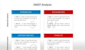 Material PPT pentru descrierea casetei de text al analizei SWOT albastru și roșu