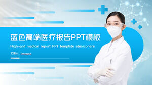 PPT-Vorlage für den Bericht über die medizinische Arbeit des High-End-Krankenhauses in blauer Atmosphäre