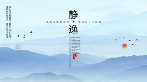 Template PPT gaya Cina Zen pegunungan jauh yang elegan 2