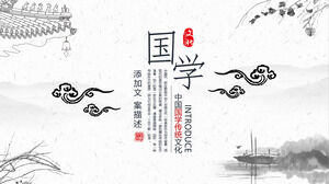 Șablon PPT cu tema de învățare chineză în stil elegant de cerneală și spălare