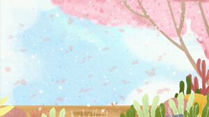Four beautiful watercolor cherry blossom PPT background pictures