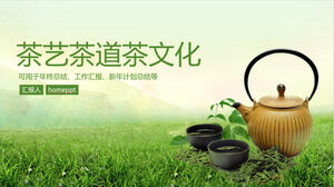 Элегантный зеленый свежий стиль чайного искусства чайная церемония чайная культура тема шаблон ppt