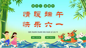 Șablon PPT „Love Dragon Boat Festival Happy June 1st” în campus pentru activități părinte-copil