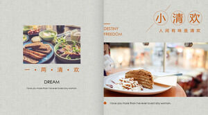 Xiaoqinghuans Geschmack in der Welt ist eine PPT-Vorlage für Lebensmittelfotoalben im Qinghuan-Magazinstil
