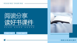 Estilo de negócios azul lendo e compartilhando modelo de ppt de curso de tema de bom livro de leitura