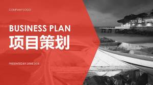 Modelo de PPT de relatório de planejamento de projeto de vento de revista vermelha e preta