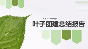 Modelo de ppt de relatório de resumo de construção de grupo empresarial de folhas simples verdes