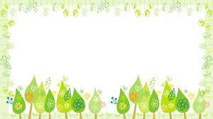 Green fresh cartoon trees and plants border PPT background picture