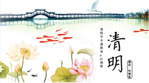 Basit bir atmosfer moda Qingming Festivali karikatür eğitimi ppt şablonu