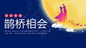 Qixi Festival Cowherd dan Weaver Girl Bertemu Template PPT