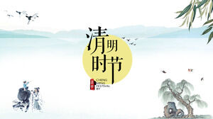 Ręcznie malowany tusz do malowania Qingming festiwal planowania wydarzeń szablon PPT