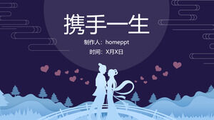 Çin tarzı serisi Qixi romantik sevgililer günü Qixi festival teması PPT şablonunda aşk
