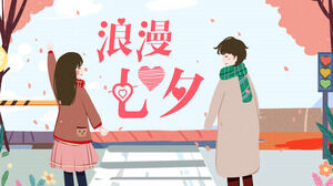 Karikatür tarzı romantik Tanabata Sevgililer Günü etkinliği planlama PPT şablonu
