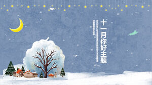 November halo template PPT dengan latar belakang langit malam salju kartun biruv