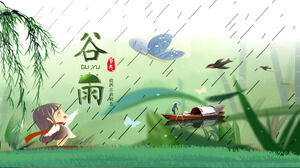 Kartun kecil segar kalender lunar Cina dinamis di awal Maret lima butir hujan istilah surya tema pertemuan kelas template PPT