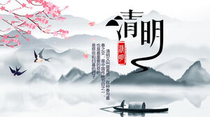 Modello PPT del festival di Qingming in stile cinese dell'inchiostro